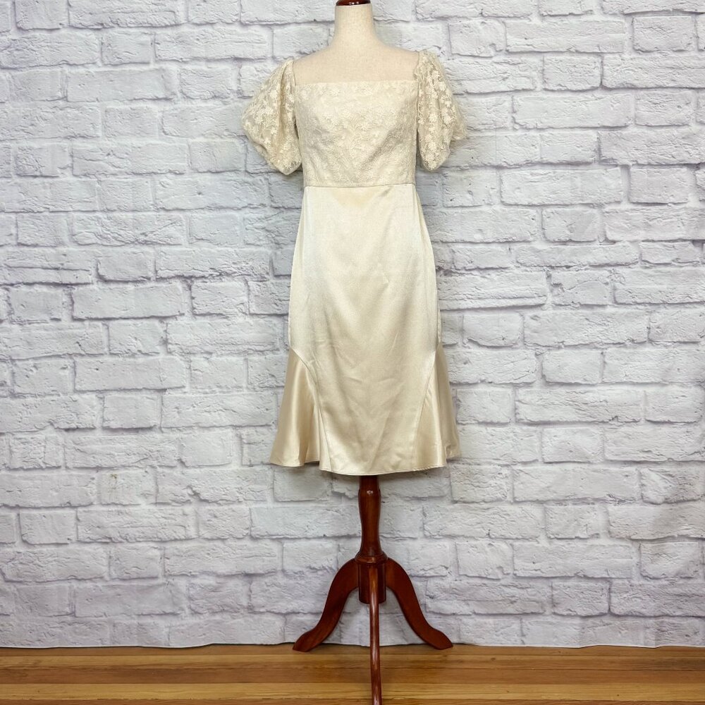 Gal Meets Glam Adele Champagne Lace Off-the-Shoulder Mermaid Dress